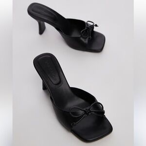 Topshop Wide Fit Gem heeled mules with bow in black